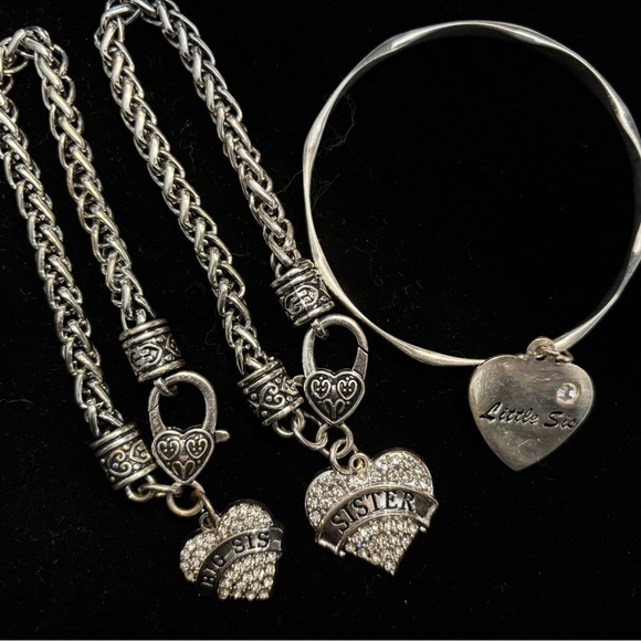 Bundle of three Silver tone Heart Sister bracelets preloved - Picture 1 of 4